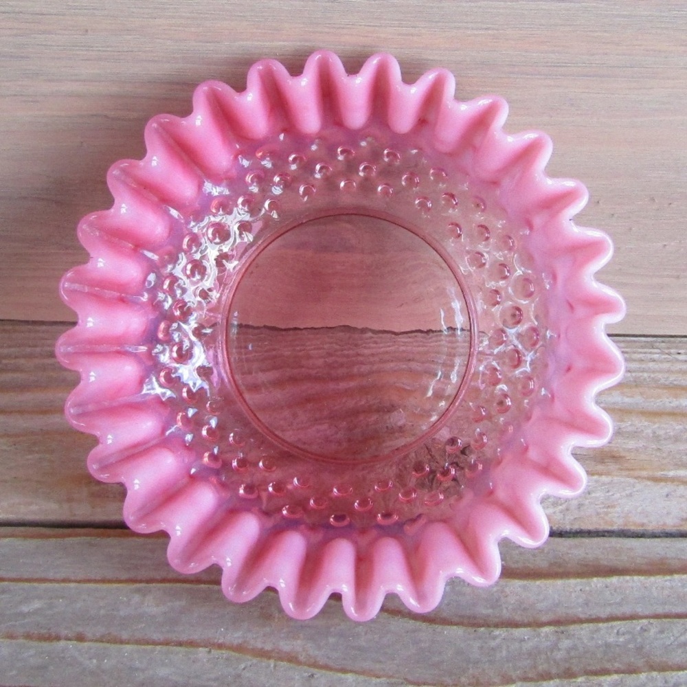 Fenton Glass Cranberry Red Opalescent Hobnail Crimped Bonbon